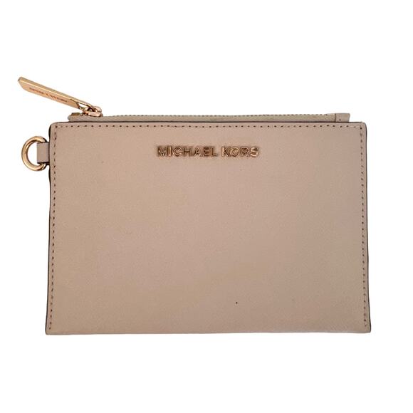 Michael Kors Saffiano Leather Zip Flat Wallet Pouch Card Holder - Picture 1 of 7